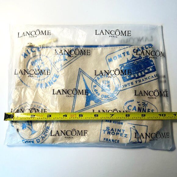 Lancome Paris Canvas Cosmetic Travel Bag Blue on Beige NEW & SEALED - Picture 3 of 4